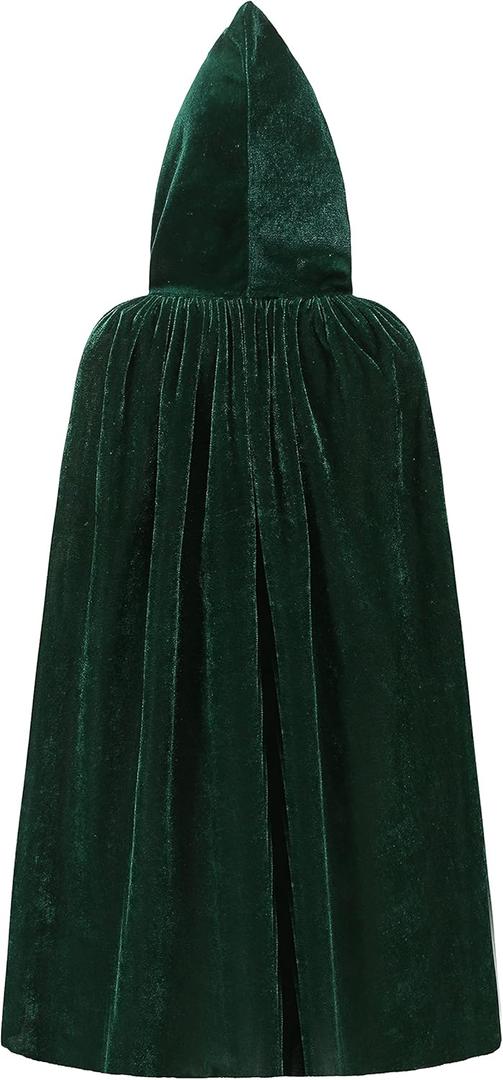 KNELOR Kids Hooded Velvet Cloak Robe Halloween Costume Cape Fancy Cosplay Costumes (M/Age 5-7, Green)