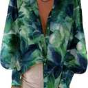 BTFBM Women Fashion Button Down Shirts V Neck Printed Solid Boho Long Sleeve Blouses Dressy Casual Summer Spring Tops (Small, Green)