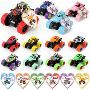 12 Set Valentines Day Die Cast Racing Cars Gift Cards for Students, Friction Powered Trucks Toys, Pull Back Cars Vehicles Truck Playset for Valentine's School Classroom Exchange Gifts Party Favor