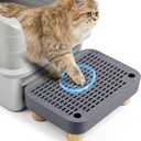 Cat Litter Box Step Ramp, Cat Litter Catcher Mat with Wooden Feet, Filter Function, Pedal Stool for Self-Cleaning Litter Box, Ideal for Kitten & Elderly Cats (Dark Grey)