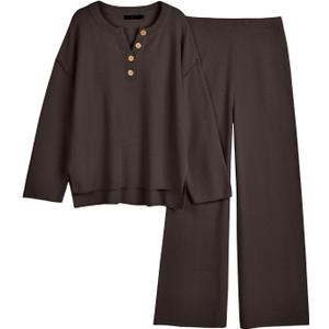 LILLUSORY Women's 2 Piece Lounge Sets Oversized Slouchy Matching Cozy Knit Sets (Brown, M)