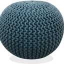 FRELISH DECOR Round Pouf Ottoman Hand Knitted 100% Cotton Pouf Foot Stool - Knitted Bean Bag - Floor Chair for Living Room Bedroom - Foot Rest for Couch (20 Diameter x 14 Height) - Teal