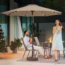 JEAREY 9FT Outdoor Patio Umbrella with Solar Lights, LED Lighted Pool Umbrella with Tilt and Crank, Outdoor Table Umbrellas for Deck, Yard & Market (Beige)