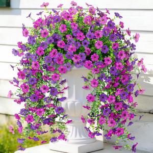 ADXORA Fake Artificial Hanging Flowers for Outdoor Spring Decor 2PCS Faux Silk Flowers Plants for Outdoor Outside Planter UV Resistant Daisy for Porch Front Door Patio Balcony Yard Decor