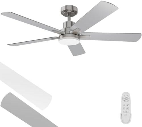 Ceiling Fan With Light 52-Inch, Remote Control Reversible DC Motors, 3CCT Dimmable Timer Noiseless, Nickel Ceiling Fan for Bedroom Living Room, Indoor&Outdoor ETL Listed