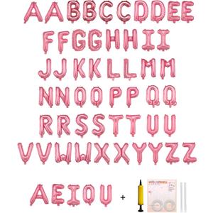 58 PCS Letter Balloons Alphabet Letters 2 Sets A- Z & 1 Sets AEIOU 16 - Inch Mylar Foil Balloons Set for Wedding/Birthdays/Annivs/Grads party Decoration Banner Custom Phrase (Pastel Pink)