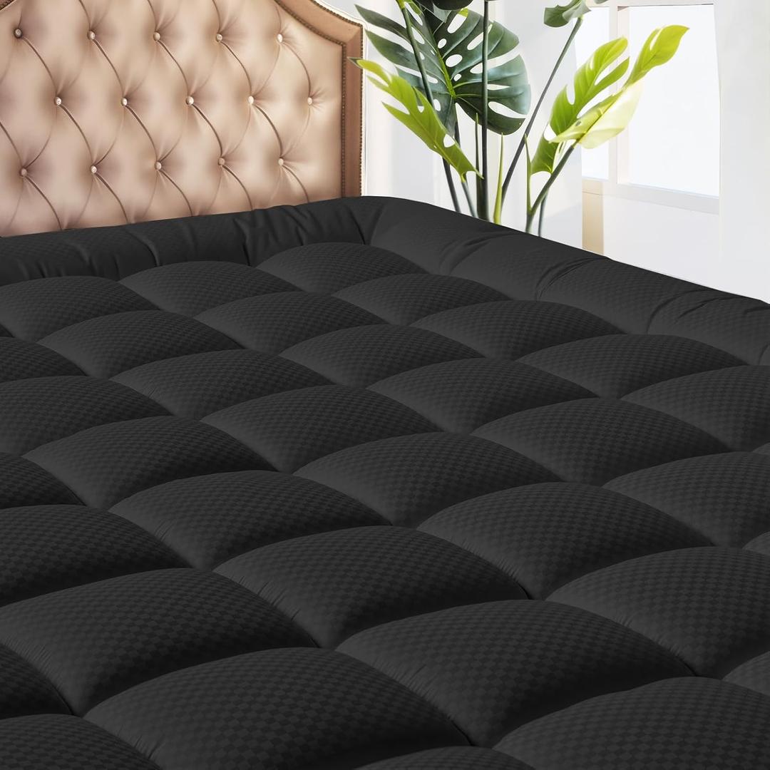 MATBEBY Queen Size Mattress Pad - Cooling Breathable Mattress Topper, Quilted Fitted Mattress Protector, Pillow Top Mattress Cover with 8-21" Deep Pocket, Soft, Machine Washable, Black, 60x80 Inches