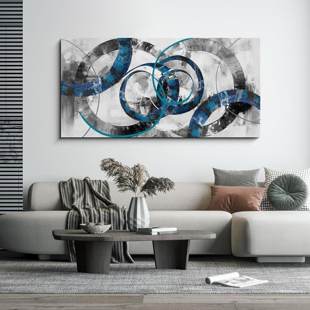 XLSJERST Blue Abstract Canvas Wall Art - Modern Art Wall Decor for Living Room, Bedroom, Office - Gray and White Paintings - Size 29x58 Inches (58L" x 29W")
