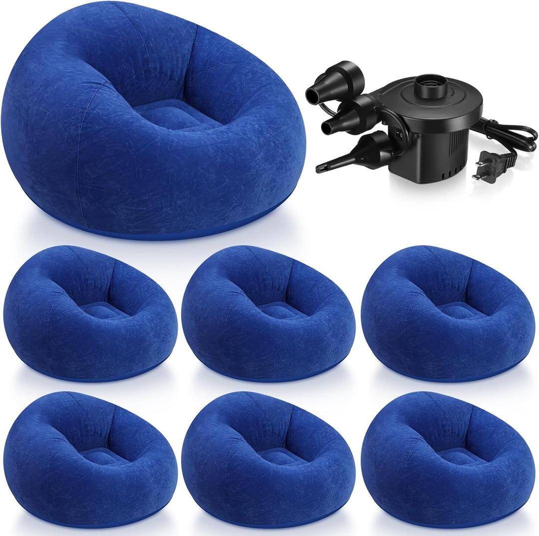 Realspring 6 9 12 Pcs Inflatable Bean Bag Chairs for Adults with Electric Air Pump, Blow up Couch Folding Portable Inflatable Couch Lazy Sofa for Outdoor Movie Night Camping (Dark Blue,6 Pcs)
