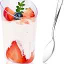 Hiasobre 3 oz Plastic Dessert Cups with Spoons, 50 Pack | Clear Mini Reusable Slanted Triangle Parfait Appetizer Cups, Small Shooter Serving Bowls, Dessert Shot Glasses for Tasting, 50 cups + 50 spoons