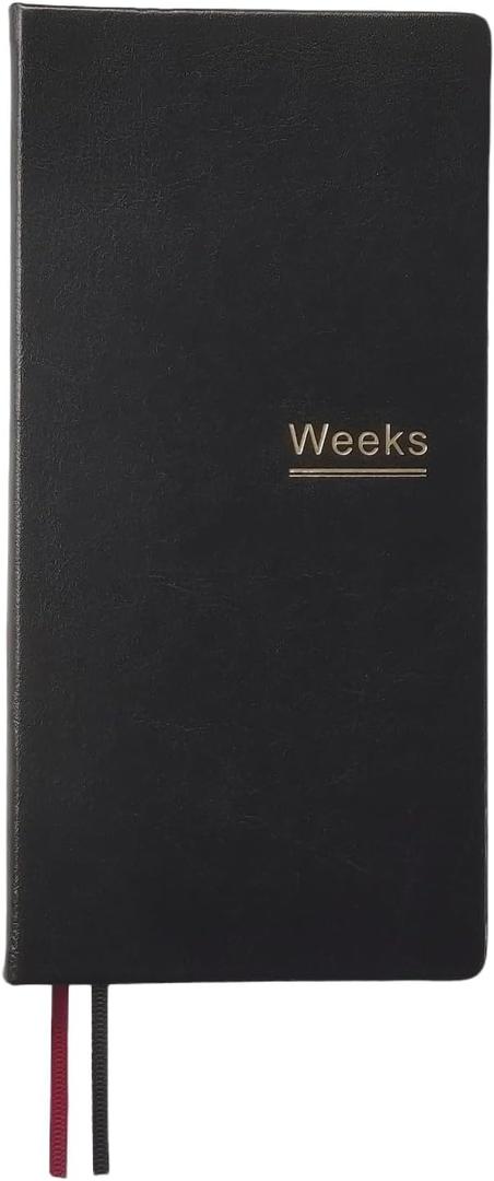 A6 Weekly Planner Undated Weeks Portable Size Organizer Appointment PU Leather Journal Pocket Notebook (Black)