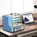 SUPEASY Desk Organizer with File Holder, 5-Tier Mesh Paper Letter Tray with Magazine Holder, Desktop Organizer and Storage for Desk Accessories Office Supplies, Black