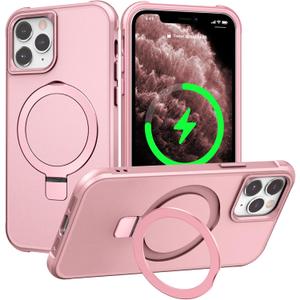 PIXIU Strong Magnetic for iPhone 11 pro Max case Compatible with Mag-Safe, Built-in Invisible Stand,Military Shockproof Slim Protective Matte Phone Cover for iPhone 11 pro Max 6.5"-Rose Gold