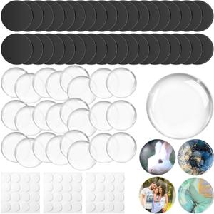 Aertiavty 72 Pcs Fridge Magnets Making Kit, 2 Inch Glass Magnets for Refrigerator, Locker, Whiteboard, Office, Kitchen, Decorative Magnet (36 Round Magnet+36 Glass+Clear Adhesive Dots)