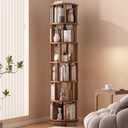 Solid Wood Rotating Bookshelf on Wheels, 6 Tier, Round Revolving Bookcase, 360 Spinning Book Shelf Tower for Kids, Narrow Rolling Bookshelves for Small Space, Corner, Bedroom, Office, Walnut