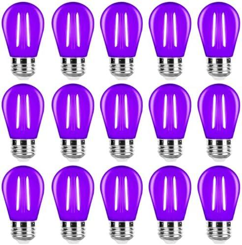 ZHZHLED Purple Light Bulbs Plastic 2 Watt S14 LED Replacement Bulbs for Indoor Outdoor String Lights, Shatterproof Waterproof E26 Base Filament Edison Christmas Halloween Light Bulbs,15 Pack