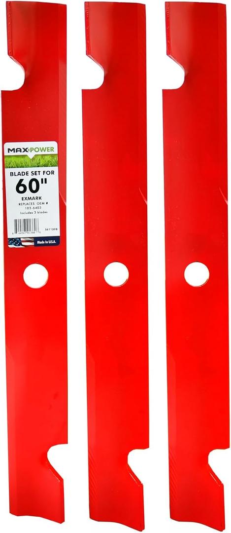 MaxPower 561139B Heavy Duty 3 Blade Set for 60" Cut Exmark, Replaces OEM no. 103-6403, 103-6403-S, 140-1240