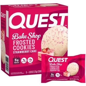 Quest Nutrition Frosted Cookies, Strawberry Cake, 1g Sugar, 11g Protein, 2g Net Carbs, Gluten Free, 8 Count