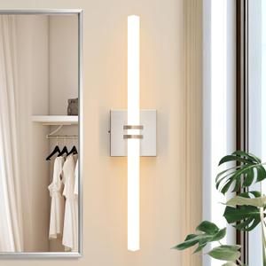 Bathroom Light Fixtures, Brushed Nickel 18W LED 360 Full Lighting Modern Wall Sconce Vanity Light with 5-Color Dimmable 3000K-6000K, 22.05inch Vanity Lighting for Bathroom, Bedroom, Hallway