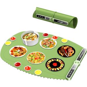 Extra Large Food Warming Mat - Fast Heating Silicone Electric Warming Tray with 9 Level Temperature, 6-Hour Timer, Child Lock & Anti-Scald Design | Portable Food Warmer for Parties Home Travel (green)