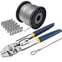Wire Rope Crimping Tool Kit, with 1/16-304 Stainless Steel Cable 165 ft (7x7 Strand Core), 100 Cable Ferrule Aluminum Loop Sleeve Stops (165ft Rope 100 Loop, blue, 1)