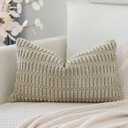 OTOSTAR Corduroy Decorative Throw Pillow Covers 12x20 Inch Super Soft Boho Striped Rectangle Pillow Covers Case Modern Cushion Covers for Sofa Couch Bedroom Car Decor Khaki