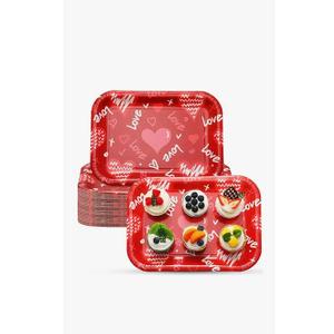 Yungyan 6 Pcs Valentine's Day Serving Trays 13 x 9 Inch Large Heart Food Trays Platters Paper Love Food Tray for Valentine Party Wedding Engagement Party Serving Snacks Cookies Dessert
