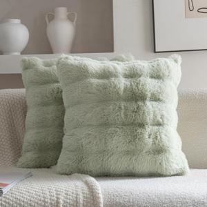 Neelvin Green Faux Fur Cozy Soft Double-Sided Decorative Throw Pillow Covers 22x22 inch Set of 2,Velvet Pillowcase Cushion Case for Sofa Couch