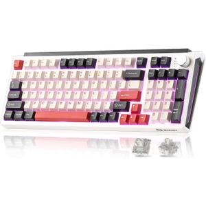 K98 Wireless Mechanical Keyboard,Tri-Mode BT5.0/2.4GHz/USB-C Hot Swappable Custom Wireless Keyboard,Gasket Structure,RGB Backlit Gaming Keyboard for Win & Mac(White&Red,Milk-V2 Switch)