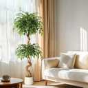 GarveeHome Ficus Artificial Tree with Curved Trunk5 ft Faux Plant Fake Silk Trees with White Pot, Fake Ficus Tree for Home Decor, Artificial Plants Indoor for Office Living Room