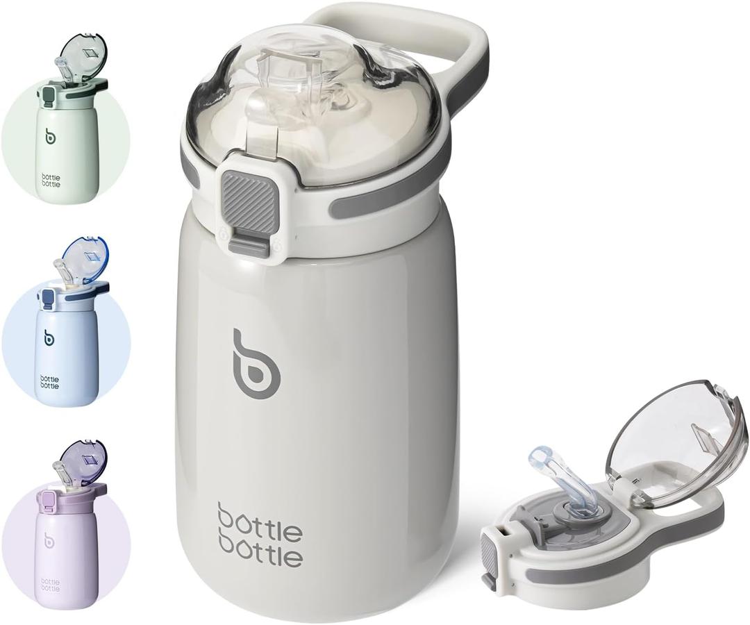 BOTTLE BOTTLE Kids Water Bottles for School 12 oz Stainless Steel Water bottle with Lid Double Wall Vacuum Kids Insulated Cup Keeps Hot and Cold Best Gifts gray