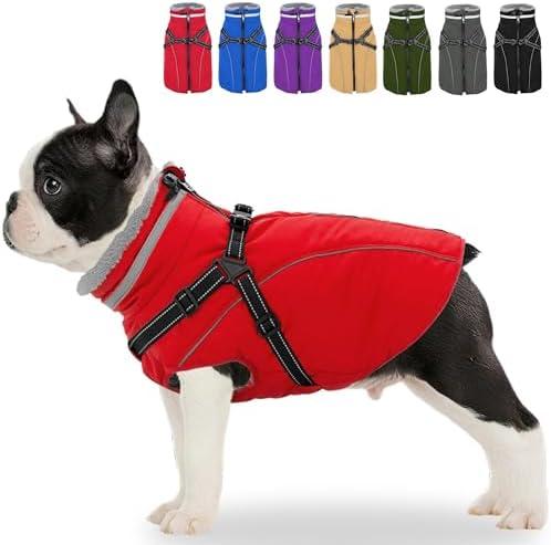Fragralley Dog Coat with Harness Built in, Waterproof Windproof Reflective Warm Puffer Jacket, Fleece Lined Vest Winter Parka for Small Dogs​