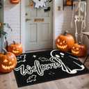 Ileading Halloween Door Mat 24x36inch,Black Ghost Welcome Doormat, Non Slip Low Profile Entryway Mat, Halloween Decor Front Porch Floor Mat, Enterway Floor Welcome Mats
