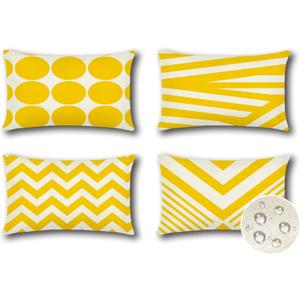 OTOSTAR Outdoor Waterproof Throw Pillow Covers Set of 4 Decorative Outdoor Pillow Covers Garden Modern Geometric Pillow Cases for Patio Furniture Couch Ten Bench 16x24 Inch (Yellow)