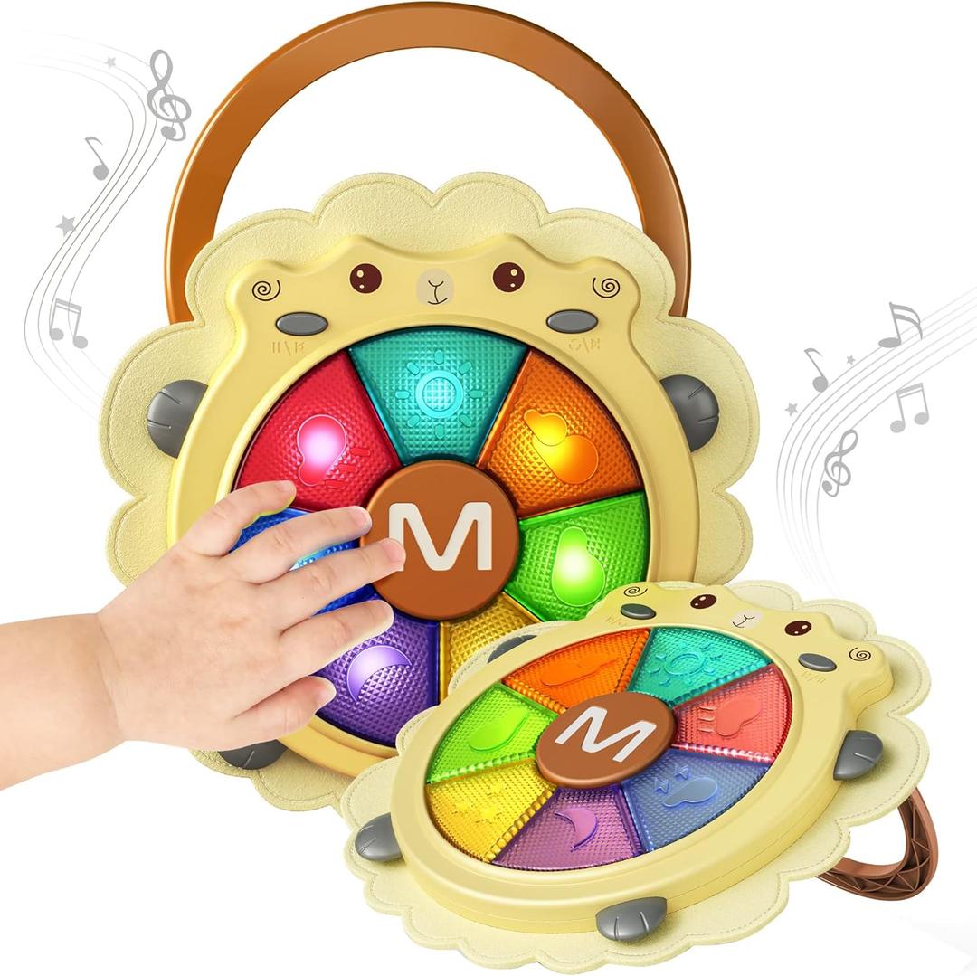 Tumama Baby Musical Drum, Light Up Toy with Sound and Light, Musical Instrument Game, Sensory Activity Learning Educational Kid Toy, Christmas Birthday Gift for Toddler 18 Months+, Sheep
