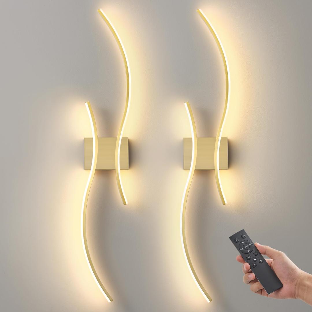GLOTHOR Battery Operated Wall Sconce Set of Two, Dimmable Modern LED Rechargeable Wall Light with Remote Control, Wall Decor for Living Room