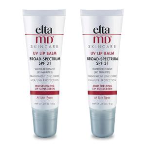 EltaMD UV Lip Balm Sunscreen, Moisturizes and Protects Dry Cracked Lips, Water Resistant up to 80 Minutes, Transparent Zinc Oxide Sunscreen (0.28 Ounce (Pack of 2)) Best Before 2025/08, 2026/08