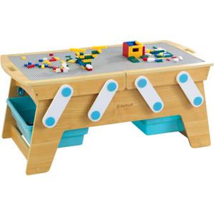 KidKraft Building Bricks Play N Store Wooden Table, Children's Toy Storage with Bins, 200+ Building Blocks Included, Natural, Gift for Ages 3+