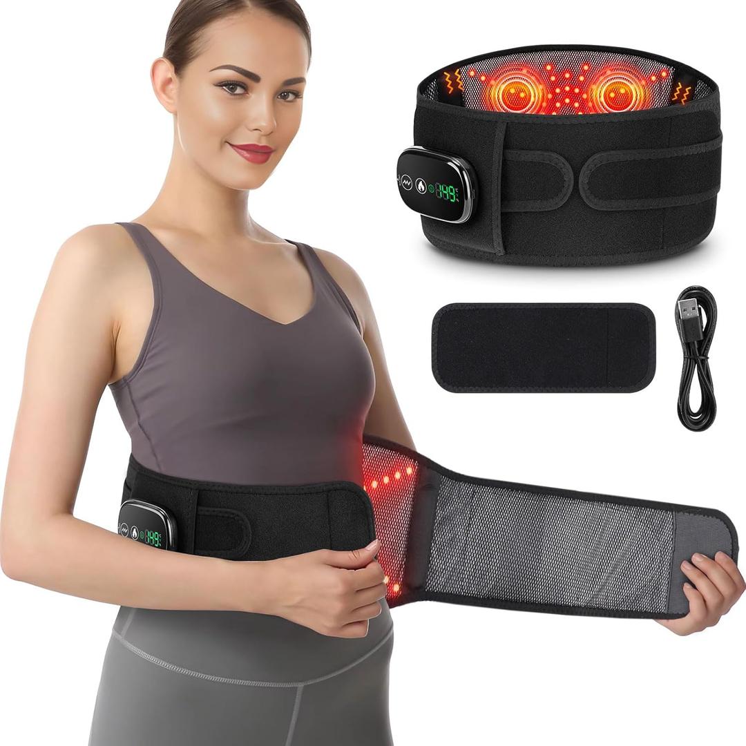 Electric Heating Pad for Back, FSA Eligible HSA, XL Cordless Heated Back Belt Wrap with 3 Heating and 3 Vibration Modes, 5000mAh Battery Operated Lower Back Massager, Heated Pad for Back