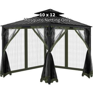Gazebo Universal Replacement Mosquito Netting, 10'x12' Gazebo Netting Outdoor, 4-Panel Screen Walls for Outdoor Patio with Zipper (Mosquito Net Only) (Military Green)