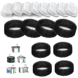 Cat Water Fountain Filters (8+8 Pack, NOT for Wireless Fountains), for 3.2L/108oz Stainless Steel and Bento Cat Water Dispenser, Carbon Filters & Pre-Filter Sponges