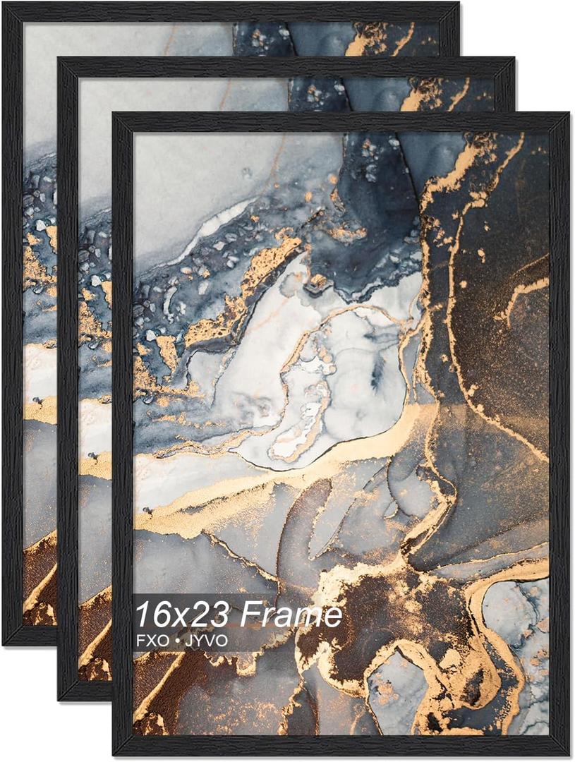 Fxojyvo Engineered Wood 16x23 Picture Frame Set of 3, Black Frame for 16 x 23 Inch Picture Poster Photo, Light Weight 16 by 23 Frame with Wood-grain for Wall - 3 Pack/Black/16 x23
