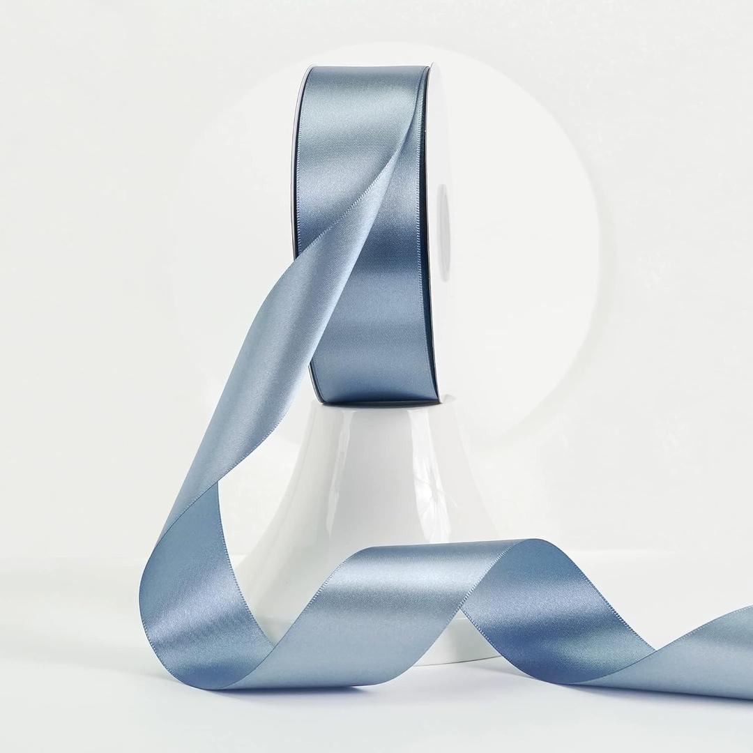 MEEDEE Dusty Blue Satin Ribbon 1-1/2 Inch Dusty Blue Ribbon Lux Double Faced Satin Ribbons by 50 Yards Polyester Satin Ribbons for Crafts, Weddings, Flower Bouquet, Holiday Decorating