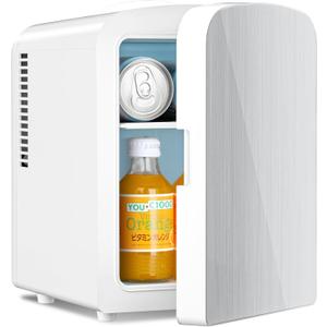 Antarctic Star Compact Refrigerator, Portable Mini Fridge, Skin Care 4L Capacity/6 Cans, for Bedroom, Car, Office & Dorm, Small Cooler for Cosmetics, Magnetic Brushed Stainless Steel Door, White