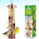 Bird Feeder for Outdoors (Brushed Metal Copper) Hanging Bird Feeders with Locking Lid & Adjustable Hanger, Chew-Proof, Weather Resistant (15 Inches, 6 Port)