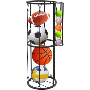 Outdoor Ball Storage,Wall Mounted Garage Sports Equipment Organizer with Side Tennis Vertical Ball Holder Basketball,Soccer,Volleyball, Football Space-Saving Suitable for Garages and Basement