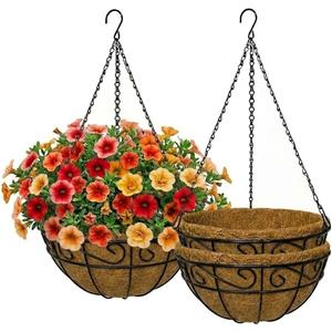 12 Inch Hanging Baskets for Plants Outdoor, 3 Pack Metal Wire Hanging Planters with Coco Coir Liners, Rust-Resistant Flower Basket with Chains & Hooks for Garden Patio Porch Deck Balcony
