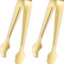 Thinp 2 Pcs Mini Serving Tongs, 4.1 Inch Gold Small Tongs for Serving Food Stainless Steel Mini Sugar Tong for Ice Salad Appetizers Buffet Gold Utensil for Dessert Table Tea Party