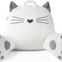 Blissful Diary Kitty Reading Pillow for Kids/Teens/Adults, Back Rest Pillow for Sitting Up in Bed with Shredded Memory Foam, Includes Arms and Washable Cover, Pure White