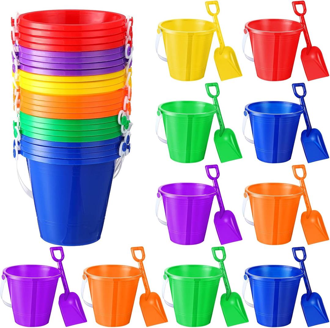Sratte 18 Sets 4.7" Sand Buckets and Shovels Bulk Summer Beach Bucket Pack Plastic Beach Pails Sand Toys for Summer Pool Party Favors